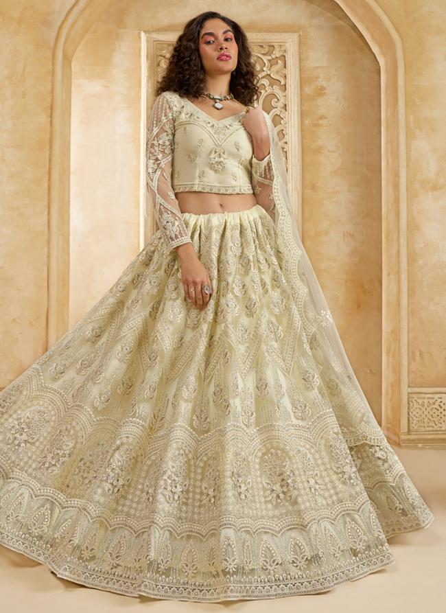 Net Off White Wedding Wear Stone Work Lehenga Choli